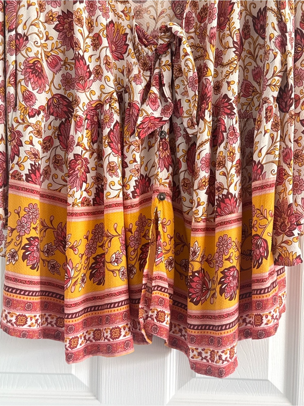 Aveology Salma Boho Tie-Front Floral Tunic in Cream, Pink & Yellow 18/20 - Picture 7 of 9